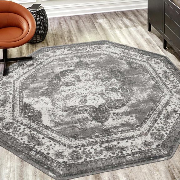 Unique Loom Sofia Collection Area Rug - Salle Garnier (4' Octagon Gray/Ivory)