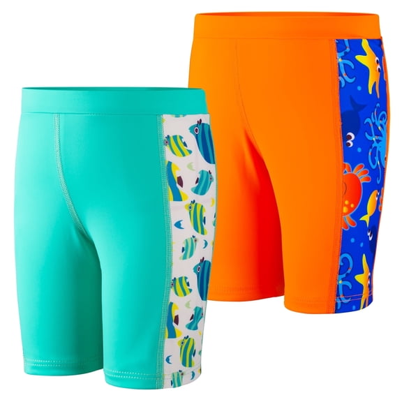 BIG ELEPHANT 2-Pack Boy's Quick-Dry Swim Trunks with Mesh Liner, Stretch Athletic Swim Shorts for Beach & Pool, Sizes 3T-10Y