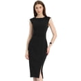 thumbnail image 1 of Vestido tubo de trabajo con cuello redondo para mujer, ajustado, sin mangas, vestidos de lápiz Negro L, 1 of 6