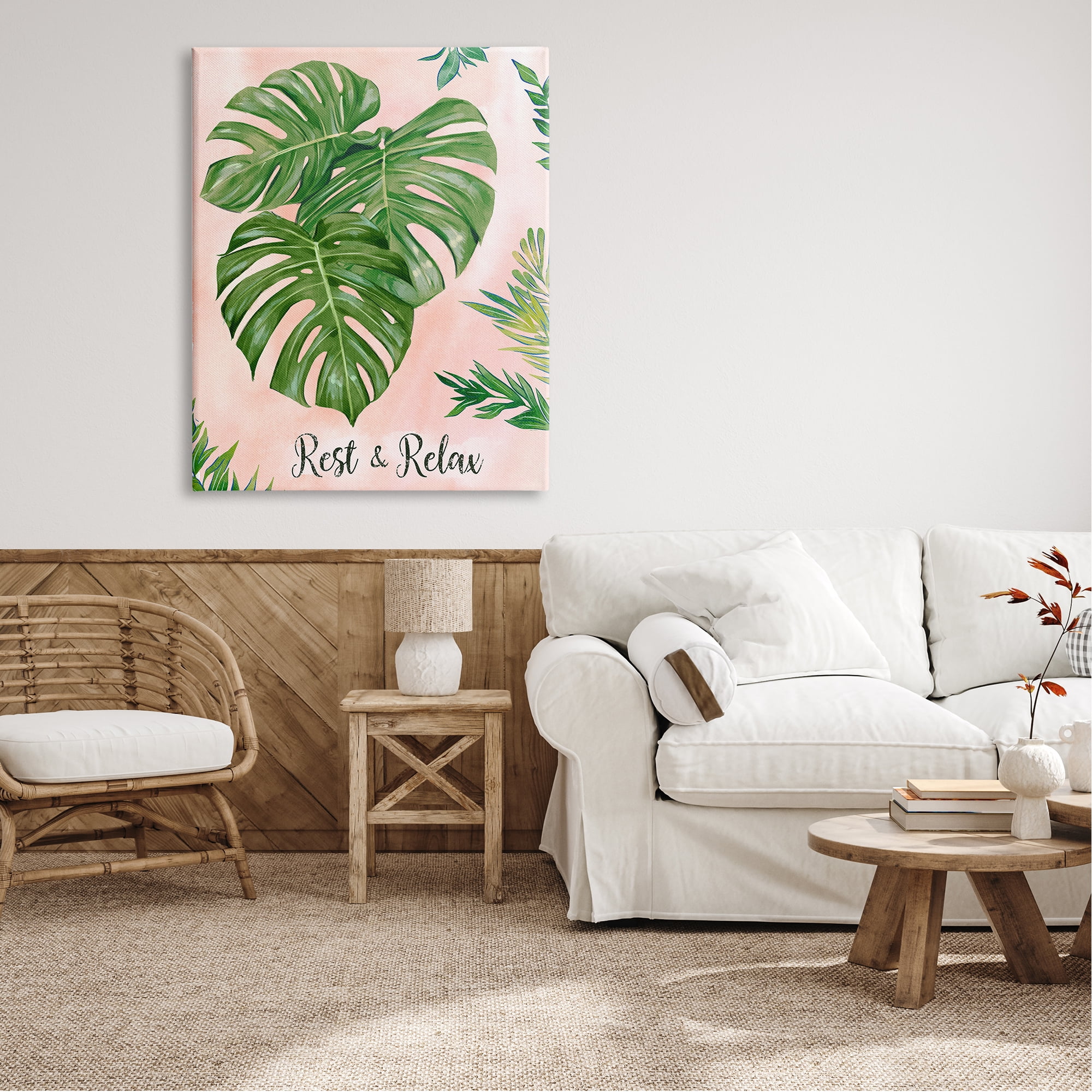 Stupell Industries Rest & Relax Pink Tropical Monstera Plant Leaves Canvas Wall Art, 36 x 48, Design by Ziwei Li