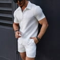thumbnail image 6 of ZenCart 2Pcs/Set Men Outfit Lapel Short Sleeve Shirt Tops Elastic Drawstring Waist Pockets Shorts Set Solid Color Beach Outfit, 6 of 8