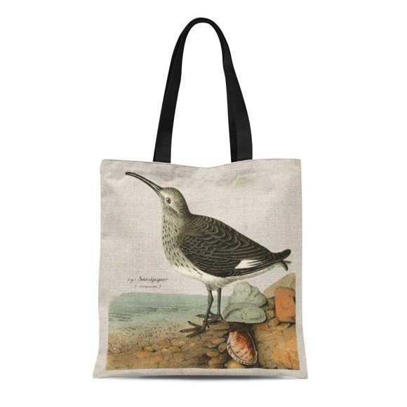 JSDART Canvas Tote Bag Bird Vintage Sandpiper By Sea Shorebird Ocean Beach Surf Reusable Handbag Shoulder Grocery Shopping Bags