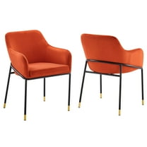 Modway Jovi 19" Performance Velvet Dining Armchair in Black/Orange (Set of 2)