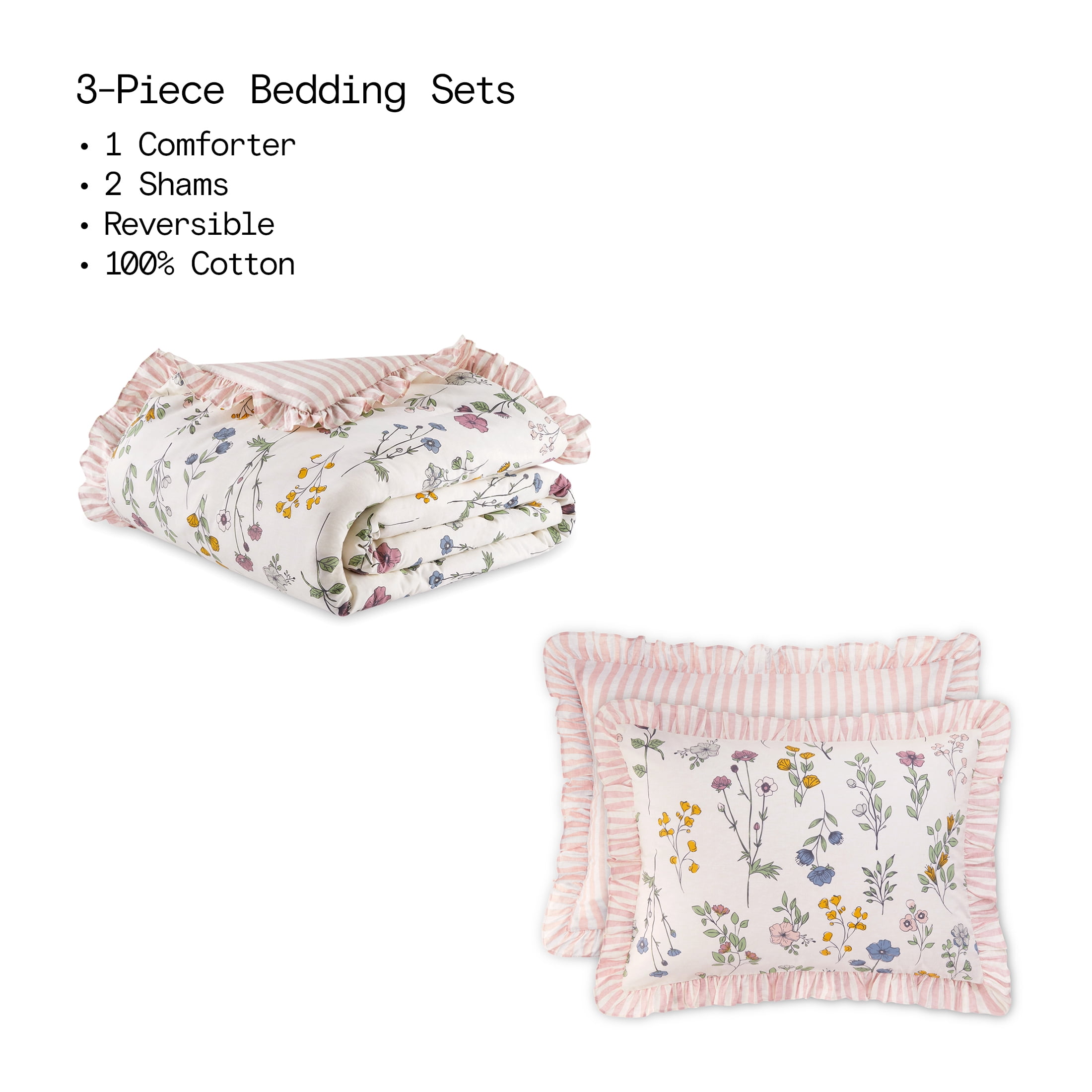 Beautiful 100% Cotton Botanical 3-Piece White Comforter Set, Full/Queen by Drew Barrymore
