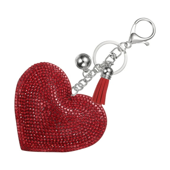 Rhinestone Keychains for Women, Cute Bling Heart Shape Keychain Accessories Purse Charm Backpack Keyring for Gifts Decorative Bag Handbags Car Keys, White-Red