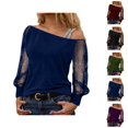 thumbnail image 1 of Womens Glitter Tops 2026 Spring Fashionable Y2K Long Sleeve Off Shoulder Mesh T Shirt Going out Tops Rave Outfit, 1 of 4