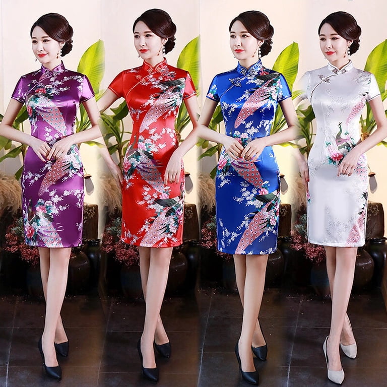chinese silk mini dress EastFlair Women's Green Floral Print Waist Cinched Mini Dress,Elegant  Summer Cheongsam Chinese Style Oriental Clothes,Suitable For Dates And  Party Dress