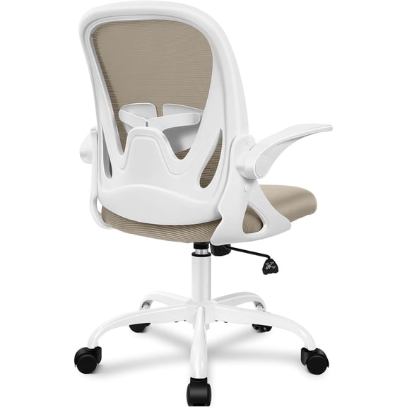 Office Chair Ergonomic Desk Chair with Flip up Armrests Swivel Breathable Desk Mesh Computer Chair with Adjustable Lumbar Support and Height for Conference Room (Khaki)