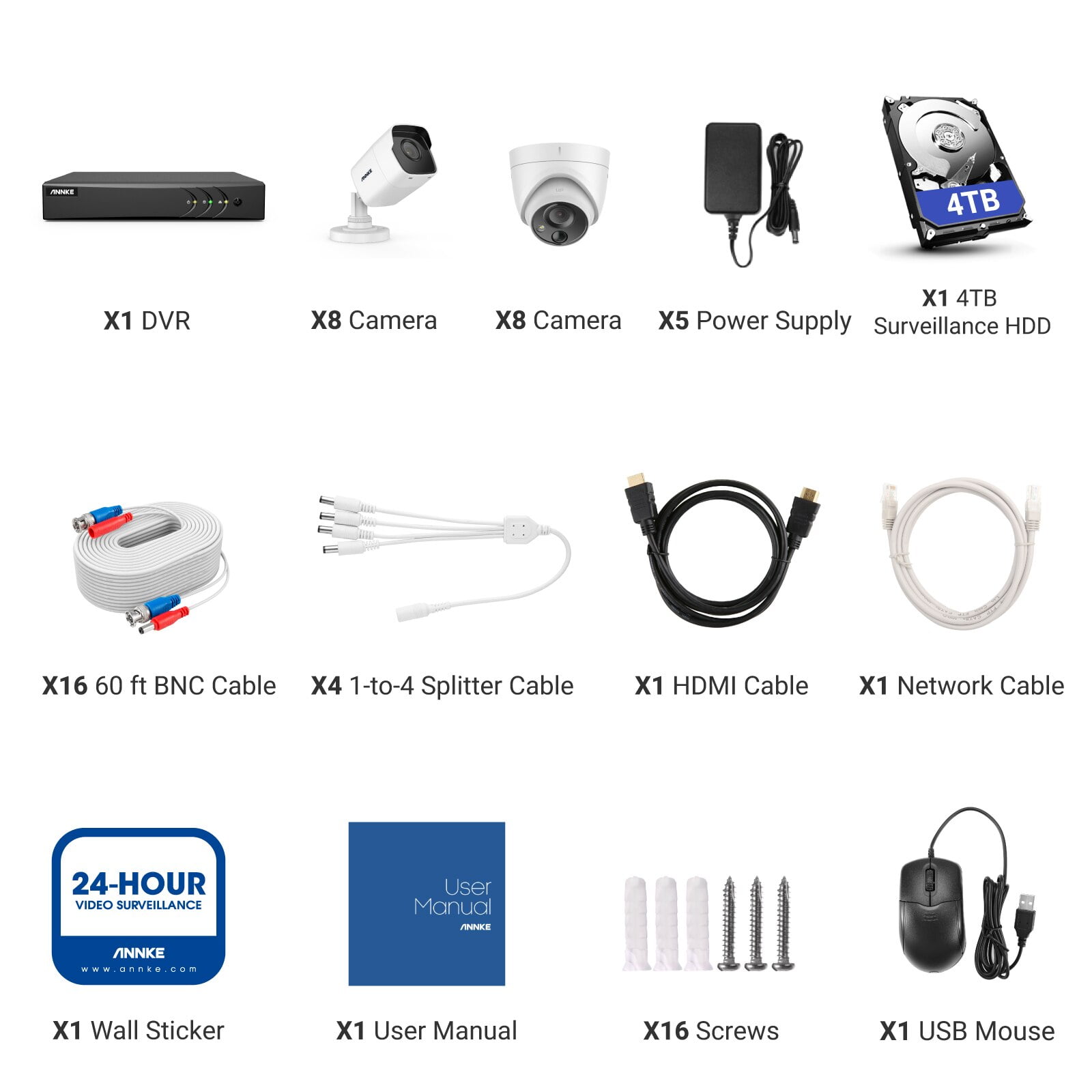 ANNKE 5MP Security Camera System 5mp Lite H.265+ DVR Surveillance with 16pcs IP67 Waterproof Outdoor Wired Security Kit 4T Hard Drive Disk