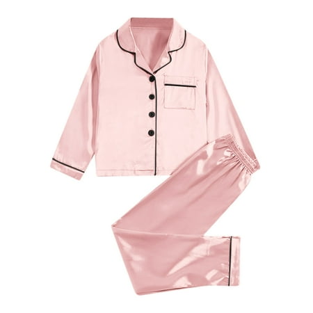 

AOMPMSDX Girls Satin Pajamas Set 2Pj Silk Nightwear Button Down Sleepwear For Teen Kid Watermelon Red 9 Years-