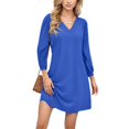 thumbnail image 3 of HAJWOH Fall Dresses for Women 2025 Casual Wedding Guest Dresses Long Sleeve V Neck Midi Dress Lightweight Cocktail Dresses Blue L, 3 of 5