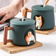 thumbnail image 4 of Taza de café de cerámica, taza con patrón de animales Shiba Inu 3D, interesante mango de diseño de madera y cuchara a juego, muy adecuada para regalos-420ml., 4 of 5