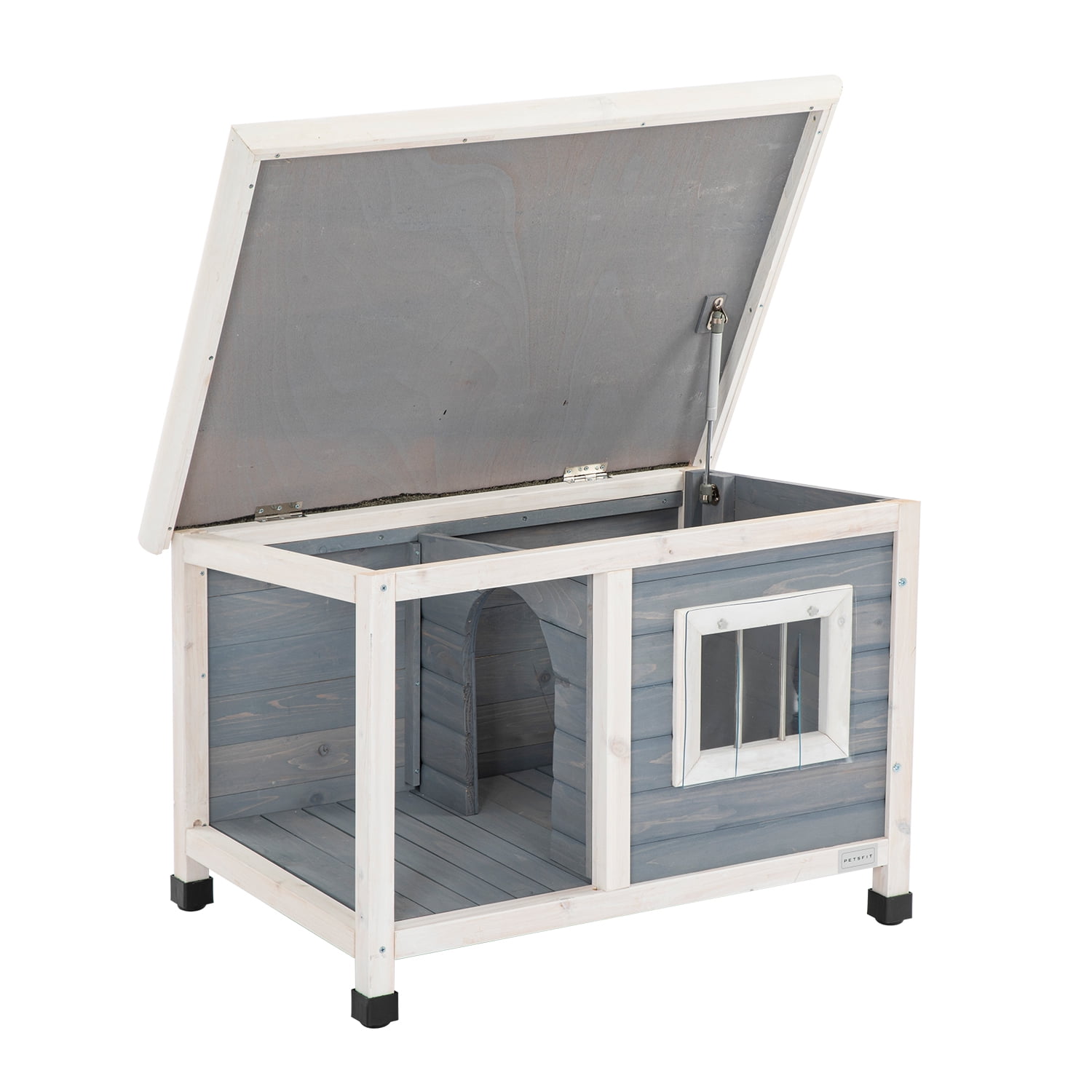 Pefilos 33" Wood Dog Houses for Small Dogs, Outdoor Weatherproof Pet Cat House with Hinged Roof, Beige Pefilos 33" Wood Dog Houses for Small Dogs, Outdoor Weatherproof Pet Cat House with Hinged Roof, Beige