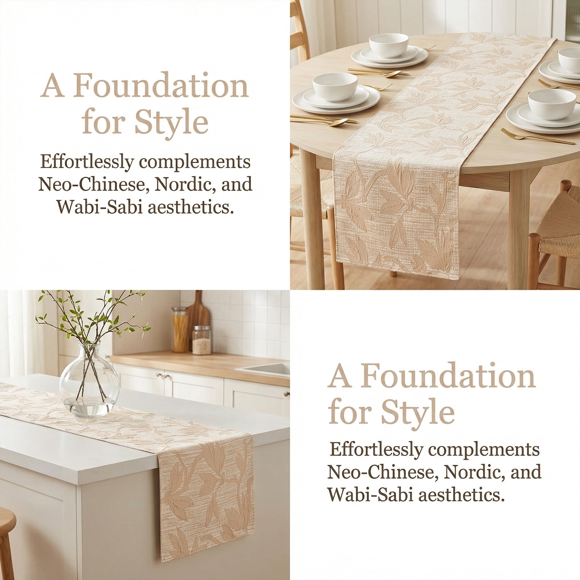 Unique Bargains Long Floral Polyester Table Runner for Kitchen Decor Beige 13.8"x70.9"