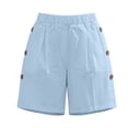 thumbnail image 5 of Pxxlle Cotton Shorts for Women with Pockets Lightweight Elastic Waisted Shorts Casual Summer Beach Vacation Clothes Light Blue M, 5 of 7