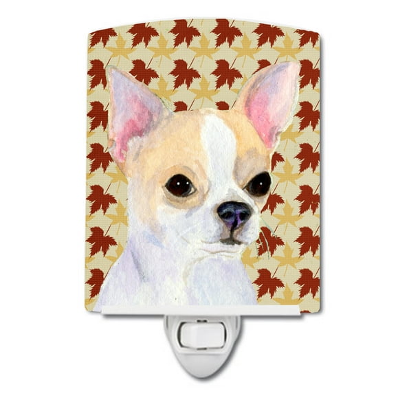 Caroline's Treasures SS4382CNL Chihuahua Fall Leaves Portrait Ceramic Night Light, 6x4x3", multicolor