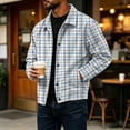 thumbnail image 3 of GrmtClth Mens Plaid Daily Travel Overshirt Jacket Long Sleeve Snap Front Loose Silhouette Daily Trip Outerwear Light Blue 3XL, 3 of 5