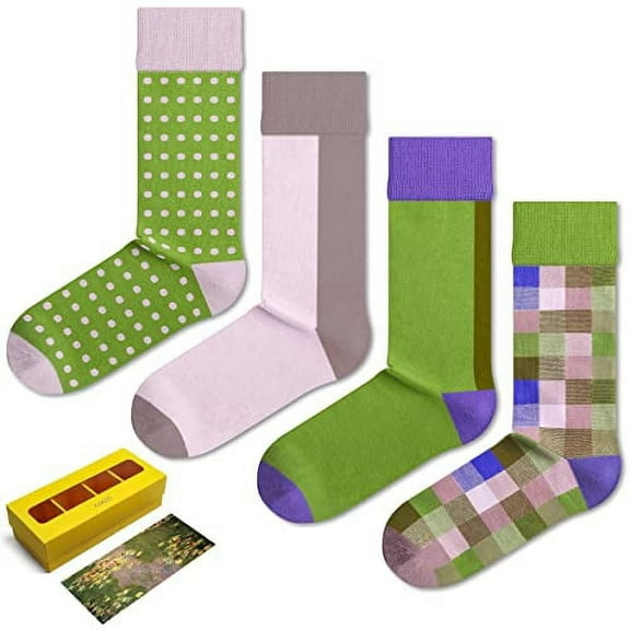 Coozi Cotton Socks, Water Lilies by Claude Monet, Gift Box for Men & Women 4 Pairs, S/M