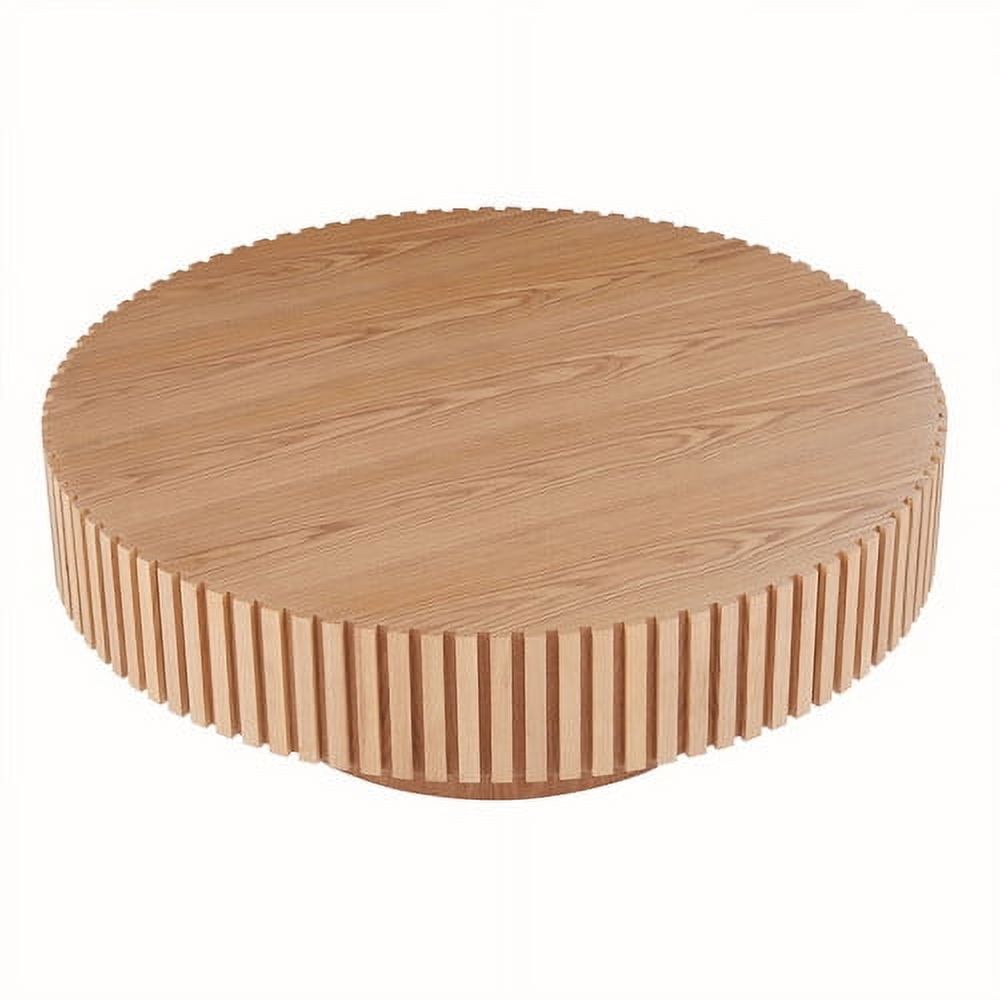 Vastcury 39.37" MDF Coffee Table, Modern Handcraft Drum Coffee Table, Circle Coffee Table for Living Room, Natural