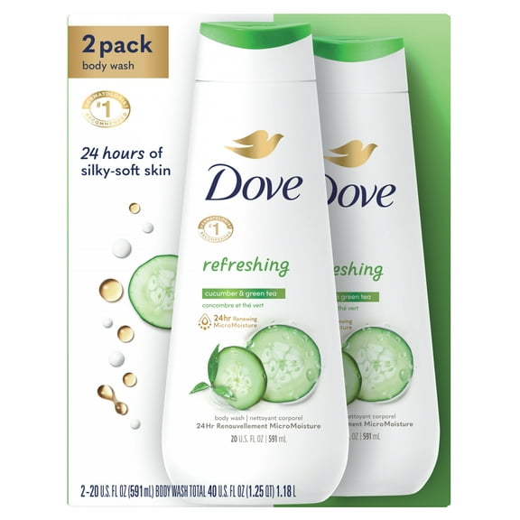 Dove Body Wash for Women Refreshing Cucumber and Green Tea Bacteria While Nourishing Your Skin 20 oz, 2 Count