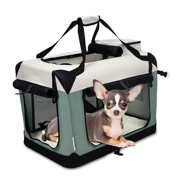 ZAKAPAWS Collapsible Soft Dog Crate, Portable 3 Door Dog Kennel, Travel Pet Crate Carrier for Indoor and Outdoor (Shale Green, 24" L x 16.5" W x 16.5" H)