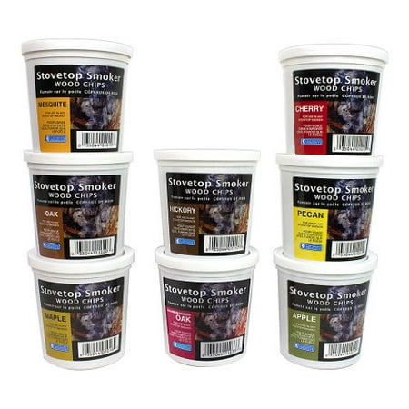 Wood Smoking Chips Variety Gift Set - Set of 8 Pints (Oak, Apple, Cherry, Pecan, Maple, Bourbon, Hickory,