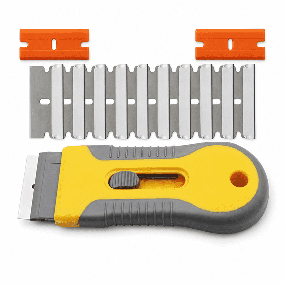 Ceramic Hob Scraper Tool with 10 Steel & 2 Plastic Blades, Multi-Function Glass Cooktop Cleaner for Labels Stickers Caulk Remover