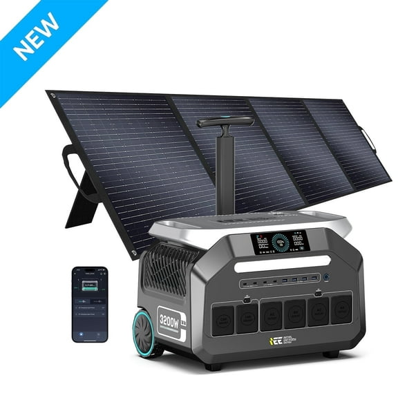 IEE P2400 Solar Generator, 2048Wh LiFePO4, 200W Solar Panel, 2400W Output, 0.9H Fast Charge, App Control - Home Backup & Camping Power