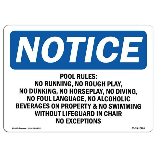 SignMission OS-NS-A-1824-L-17700 18 x 24 in. OSHA Notice Sign - Pool Slide Rules 1. No Life Jackets or Flotation