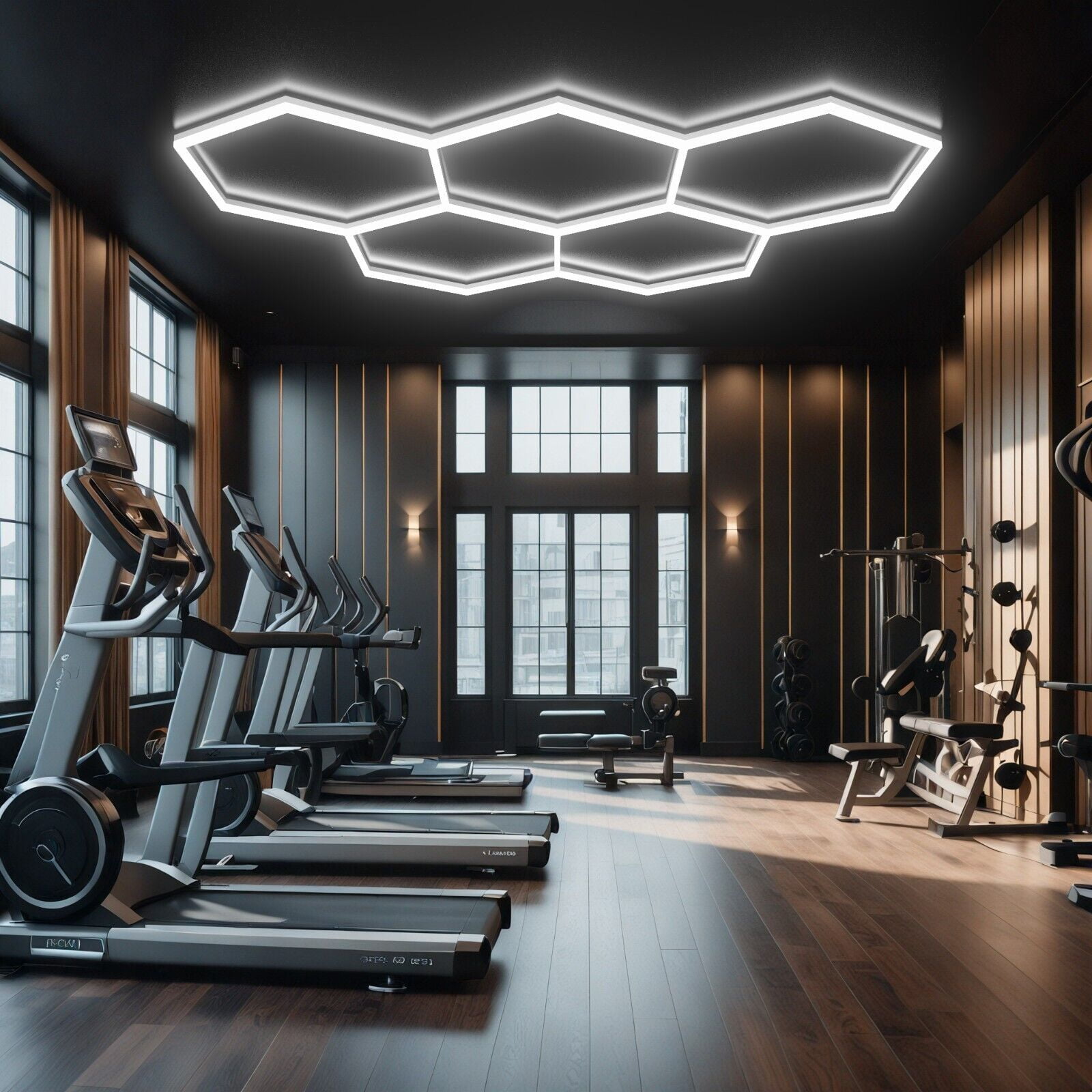 Led Hexagon Ceiling Workshop Lights Luxury Led Garage Gym Hexagonal Light 6500K