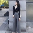 thumbnail image 4 of Women's Deep V Neck Knot Front Long Sleeve Wrap Crop Top Tee T-Shirt, 4 of 4