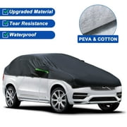 Windshield Snow Cover PEVA &Cotton Half Car Cover Waterproof Sun Shade Snow Dust Protector for Sedan SUV All Weather Black