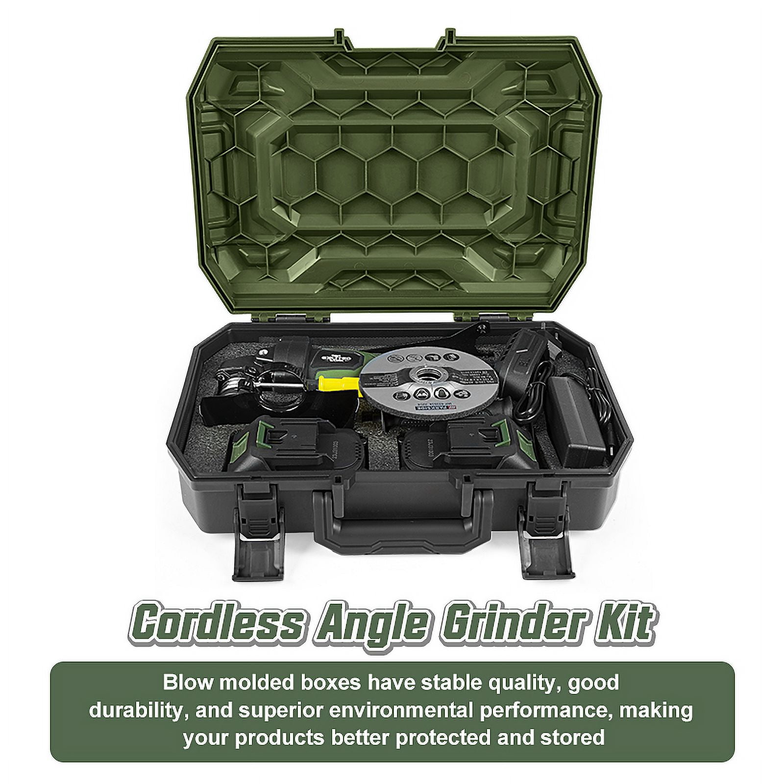 EXCITED WORK 21V 5 inch Cordless Angle Grinder, 7500rpm Brushless Electric Metal Cutting Machine with Two 4.0A Batteries and Fast Charger, 4-1/2 "Grinding Wheel for Polishing, Grinding and Cutting