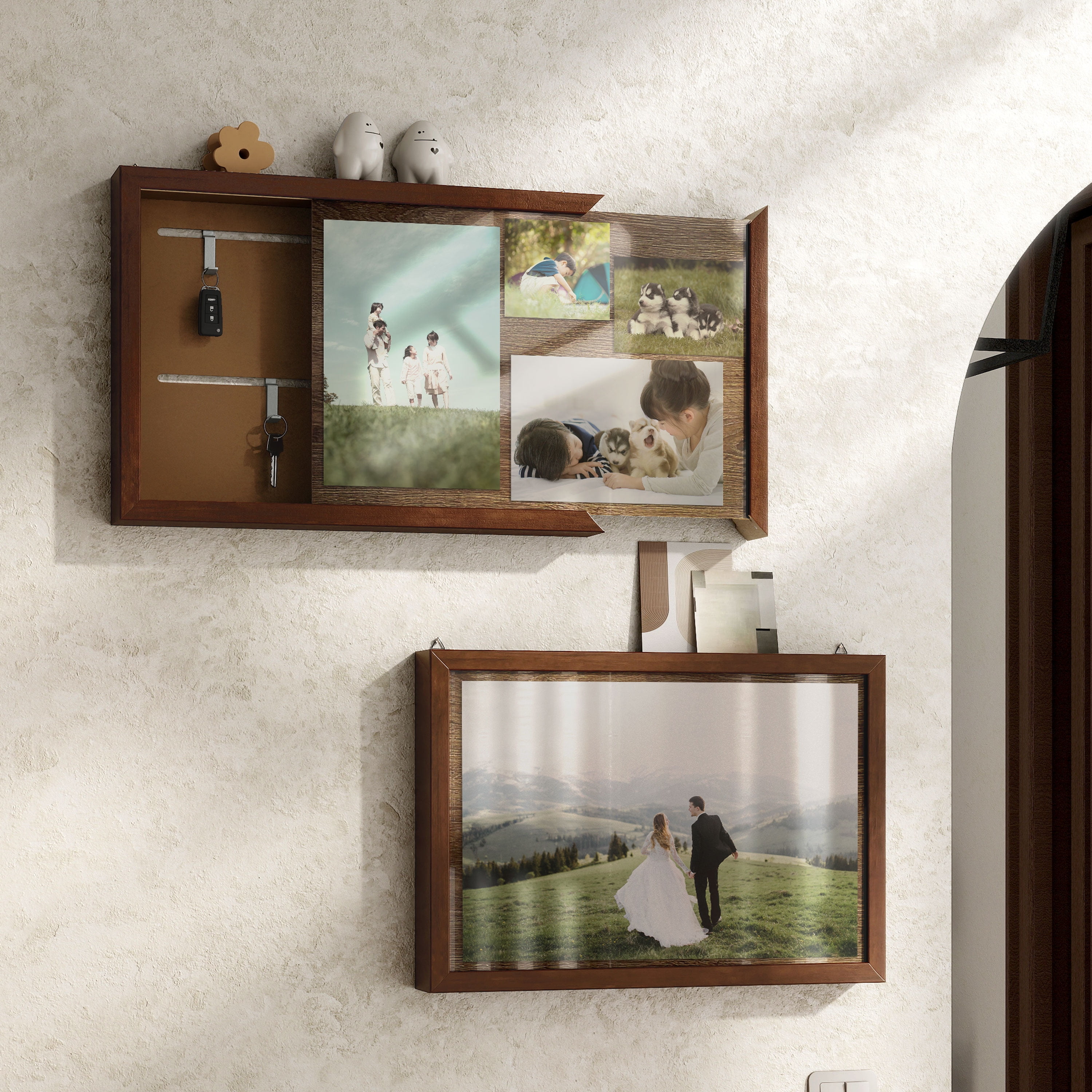 Furniture of America Roan 20-inch Hidden Storage Cabinet with Photo Frame, Antique Cherry