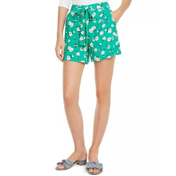 Maison Jules Women's Printed Tie Belt Shorts Green Size X-Small