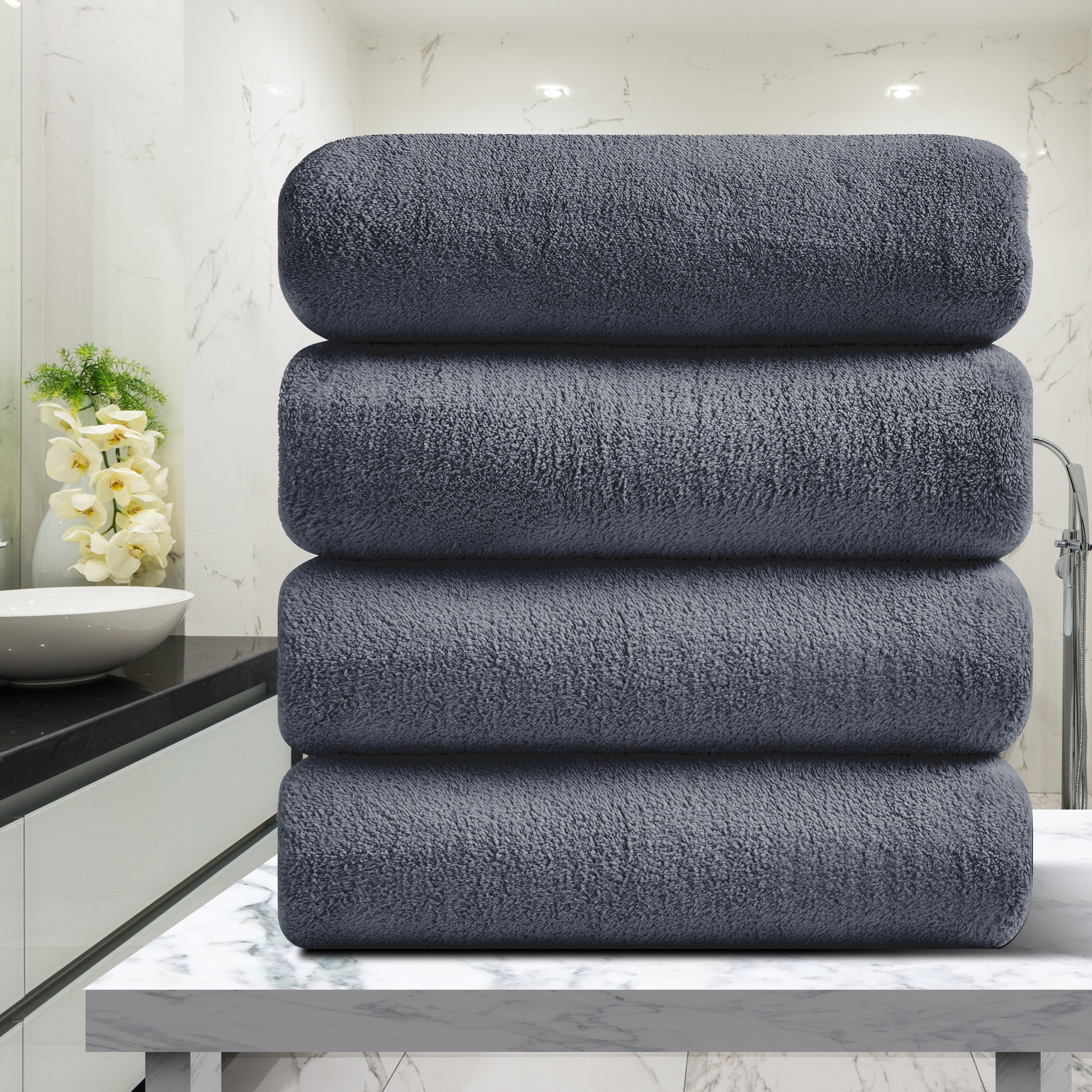 Green Essen 4 Pack Oversized Bath Towel Sets 700 GSM Soft Shower Towels 35 x 70 Inches Quick Dry Bath Sheets Highly Absorbent Bath Towel Clearance for Bathroom Spa Hotel Gym(Dark Grey)