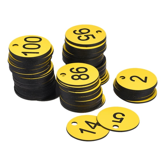 Uxcell Round 1-100 Number Tag Key Tag Acrylic Engraved Yellow ID Tag for Decoration, Pack of 100
