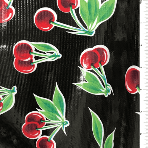 ReTrO Style Black CHERRY Cherries OILCLOTH Dining Table RUNNER RV BBQ Pool Party 