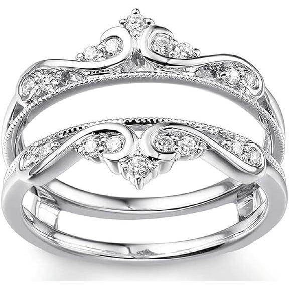 beryl_creation 925 Sterling Silver 0.25Ct Round White Diamond Ladies Anniversary Wedding Band Enhancer Double Guard Ring 14K White Gold Finish