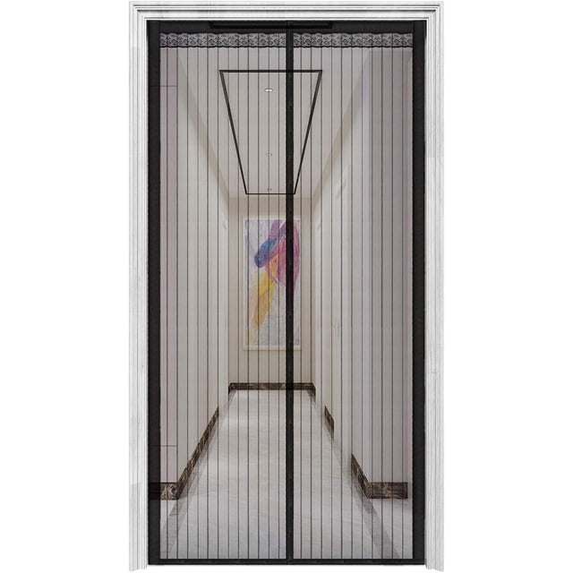 Mosquitera magnética mejorada 2020 con 32 imanes, cortina de malla resistente, apta para puertas de hasta 99 x 208 cm, mosquitera para puertas apta para perros y mascotas, color negro.