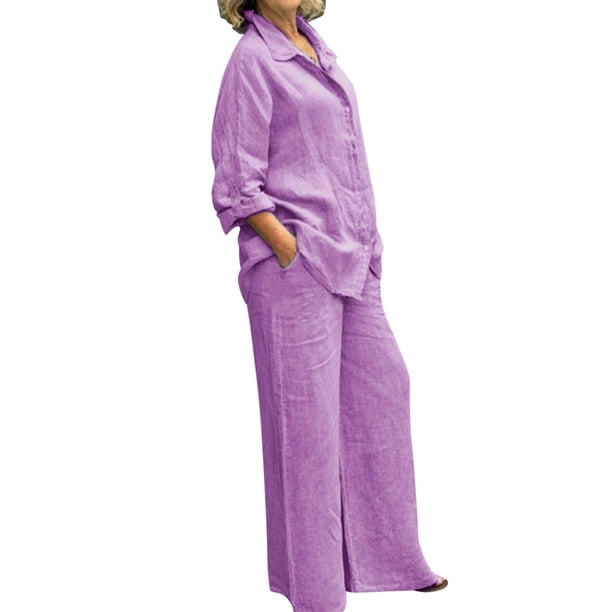 Conjunto de dos piezas de manga larga para mujer: top y pantalones anchos, poliéster, playa/vacaciones - Tallas S-XXXXL