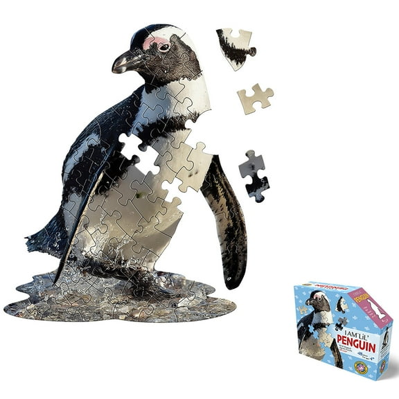 Madd Capp: I Am LiL' Penguin - 48 Piece Puzzle -Kids Artic Animal Shaped Jigsaw, 19x23" Assembled Size, Poster Reference, Educational Fun Fact Booklet