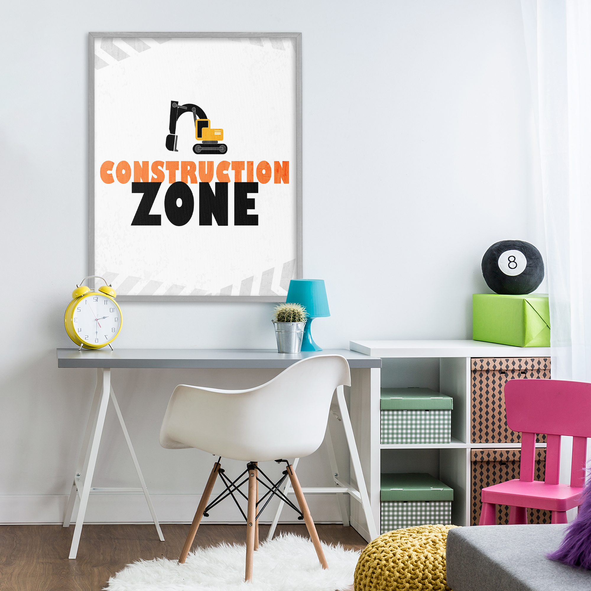 Construction Zone Minimal Gray Framed Giclee Art, design by Kim Allen