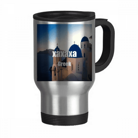

Greek Seaside Scenery Happy Onomatopoeia Travel Mug Flip Lid Stainless Steel Cup Car Tumbler Thermos