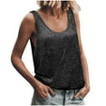 thumbnail image 2 of Zedker Tank Tops for Women V Neck Sleeveless Sequin Satin Silk Sparkly Summer Basic Dressy Casual Blouses Black Plus L, 2 of 8