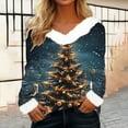 thumbnail image 2 of Lovskoo Merry Christmas Sweatshirts Women's Fluffy Trim V Neck Sweaters Casual Loose Xmas Long Sleeve Pullover S-Blue, 2 of 4