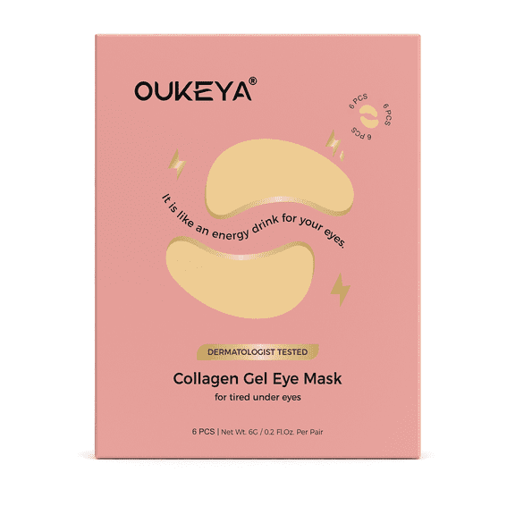 OUKEYA Collagen Gel Eye Mask for Tired Undereyes Gold Gel Eye Patches, 6 Pairs