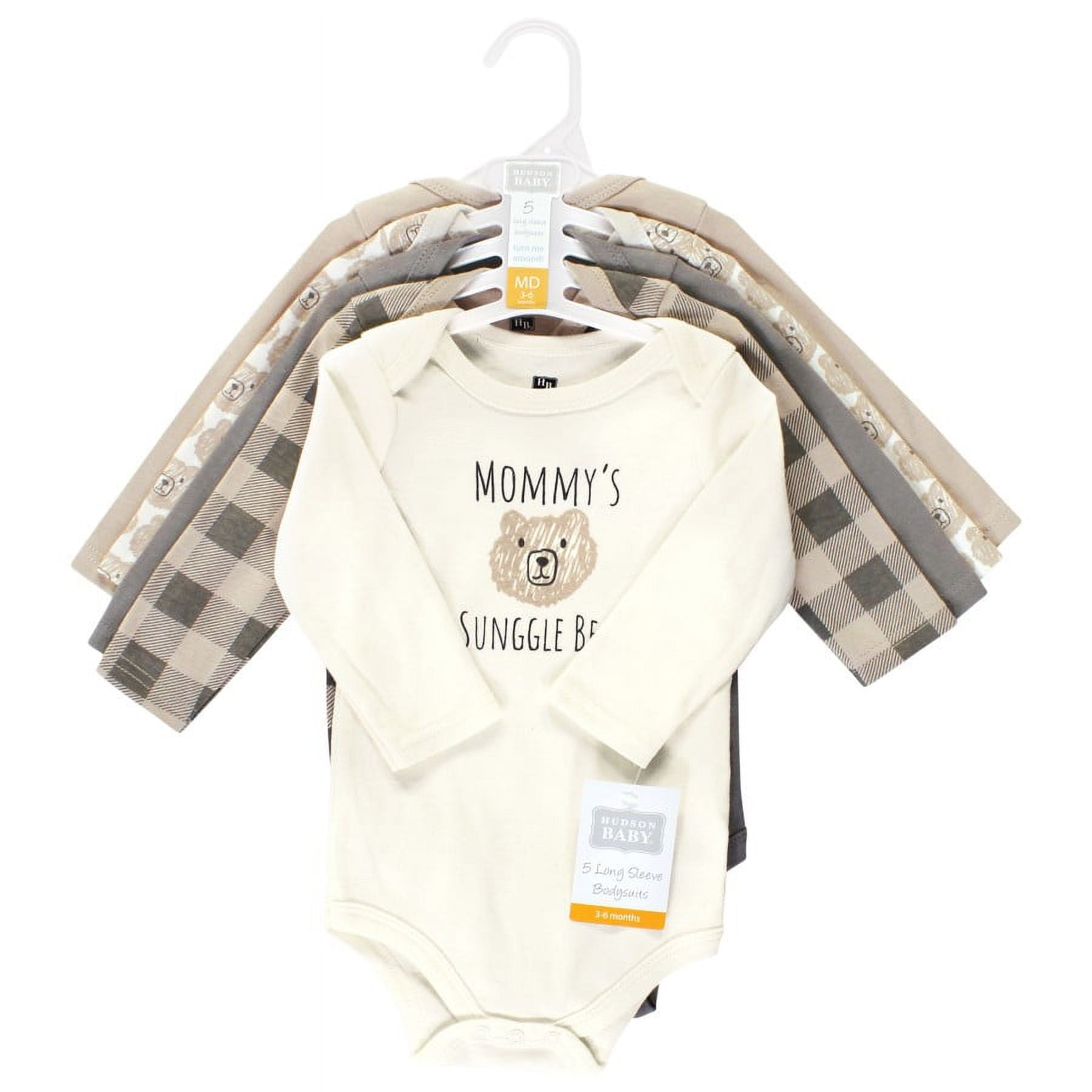 Hudson Baby Cotton Long-Sleeve Bodysuits, Snuggle Bear 5 Pack, Preemie