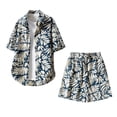 thumbnail image 4 of IROINNID Men's 2 Piece Tropical Leaf Print Outfit Short Sleeve Button Down Shirt and Drawstring Waist Shorts Set Casual Vacation Beachwear Summer Matching Set, 4 of 9