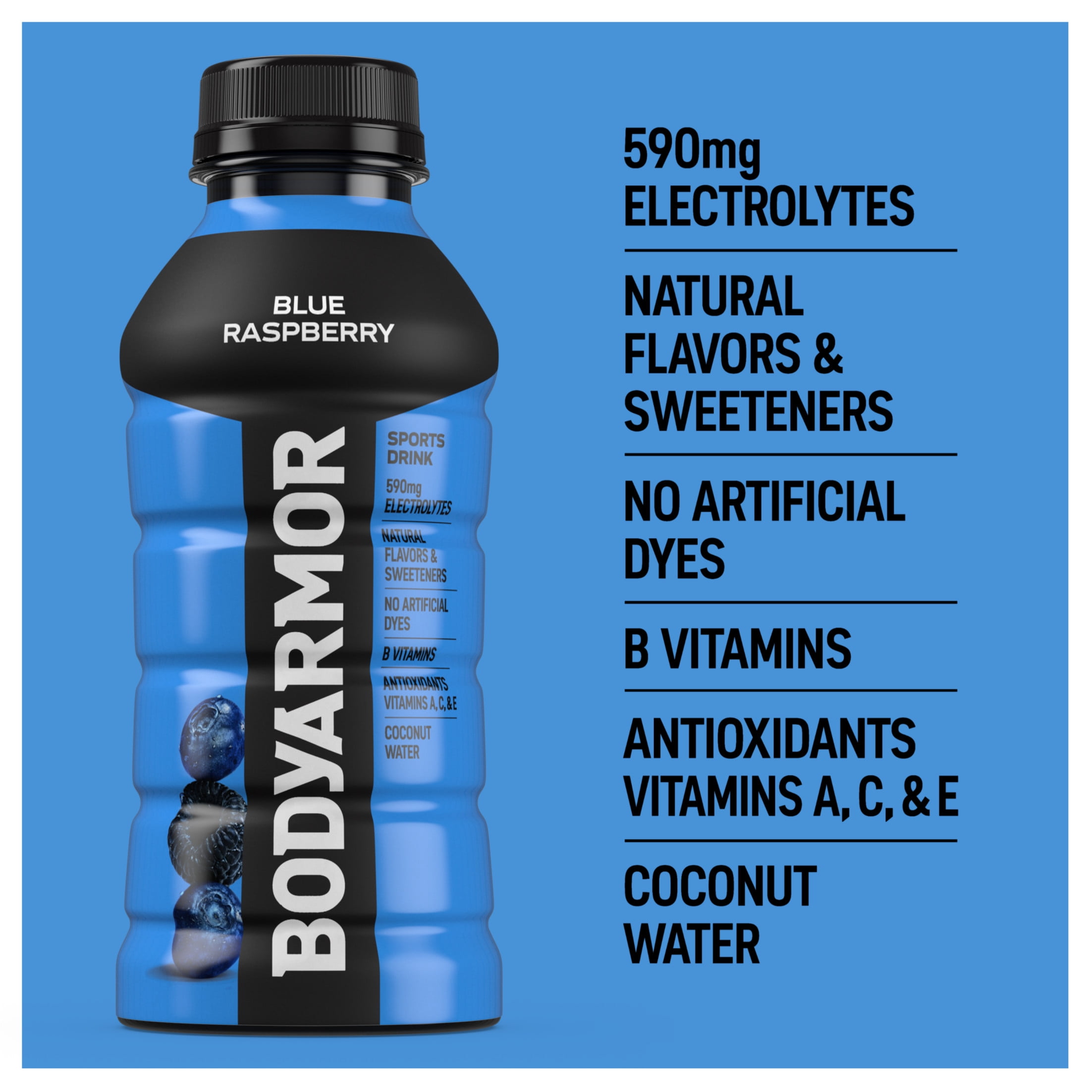 BODYARMOR Sports Drink Blue Raspberry, 12 fl oz, 18 Pack